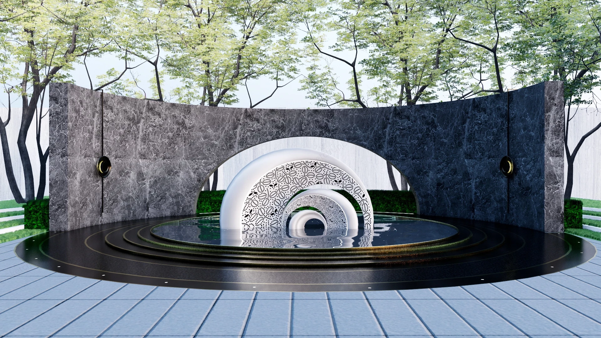 Large Outdoor Water Fountain Sculpture sketchup model preview - SketchupBox