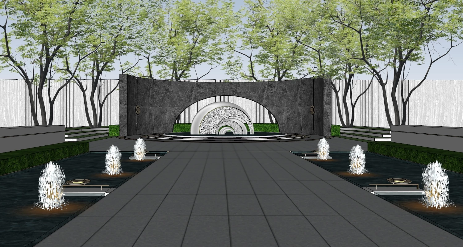 Large Outdoor Water Fountain Sculpture sketchup model preview - SketchupBox