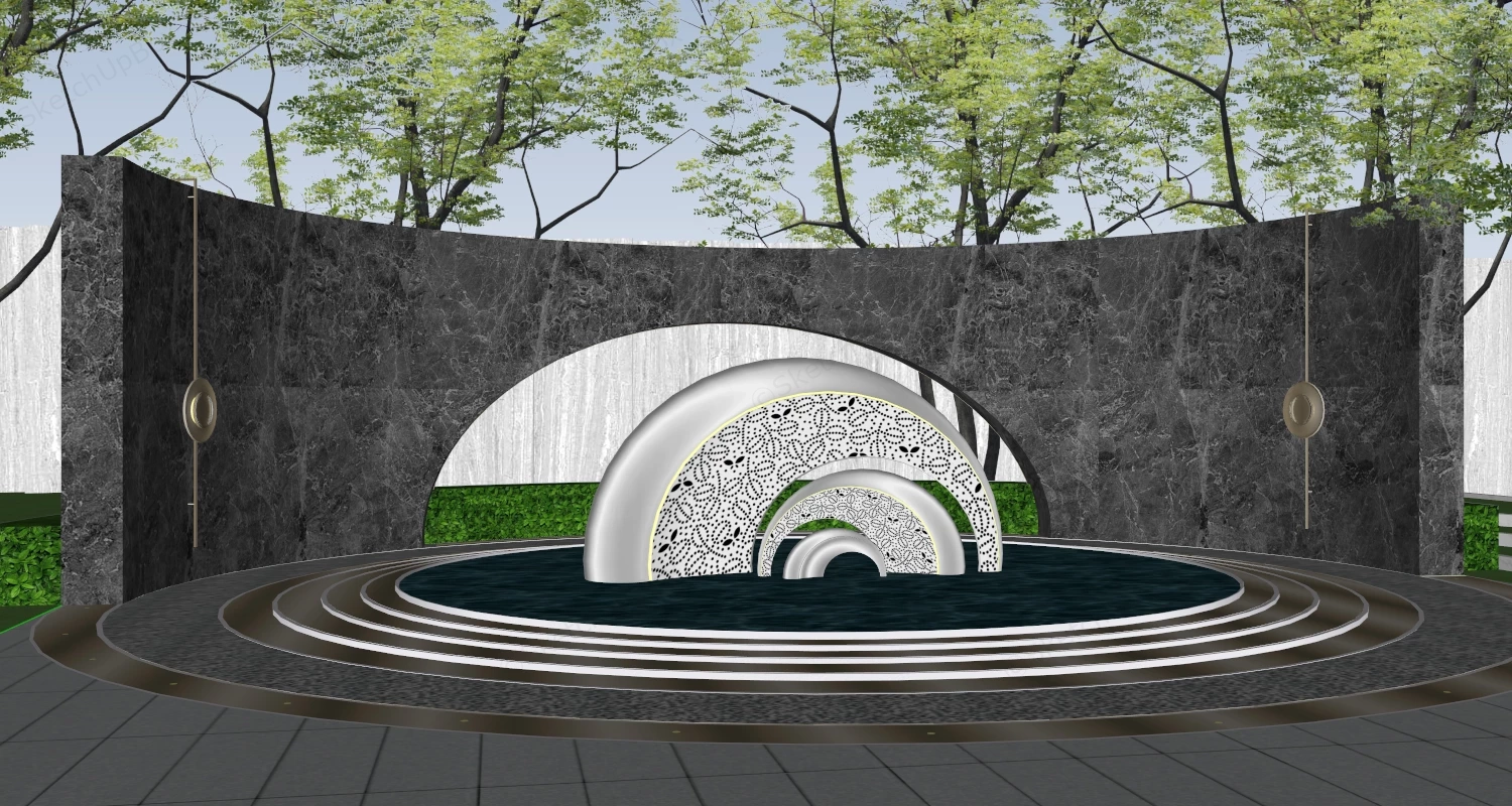 Large Outdoor Water Fountain Sculpture sketchup model preview - SketchupBox