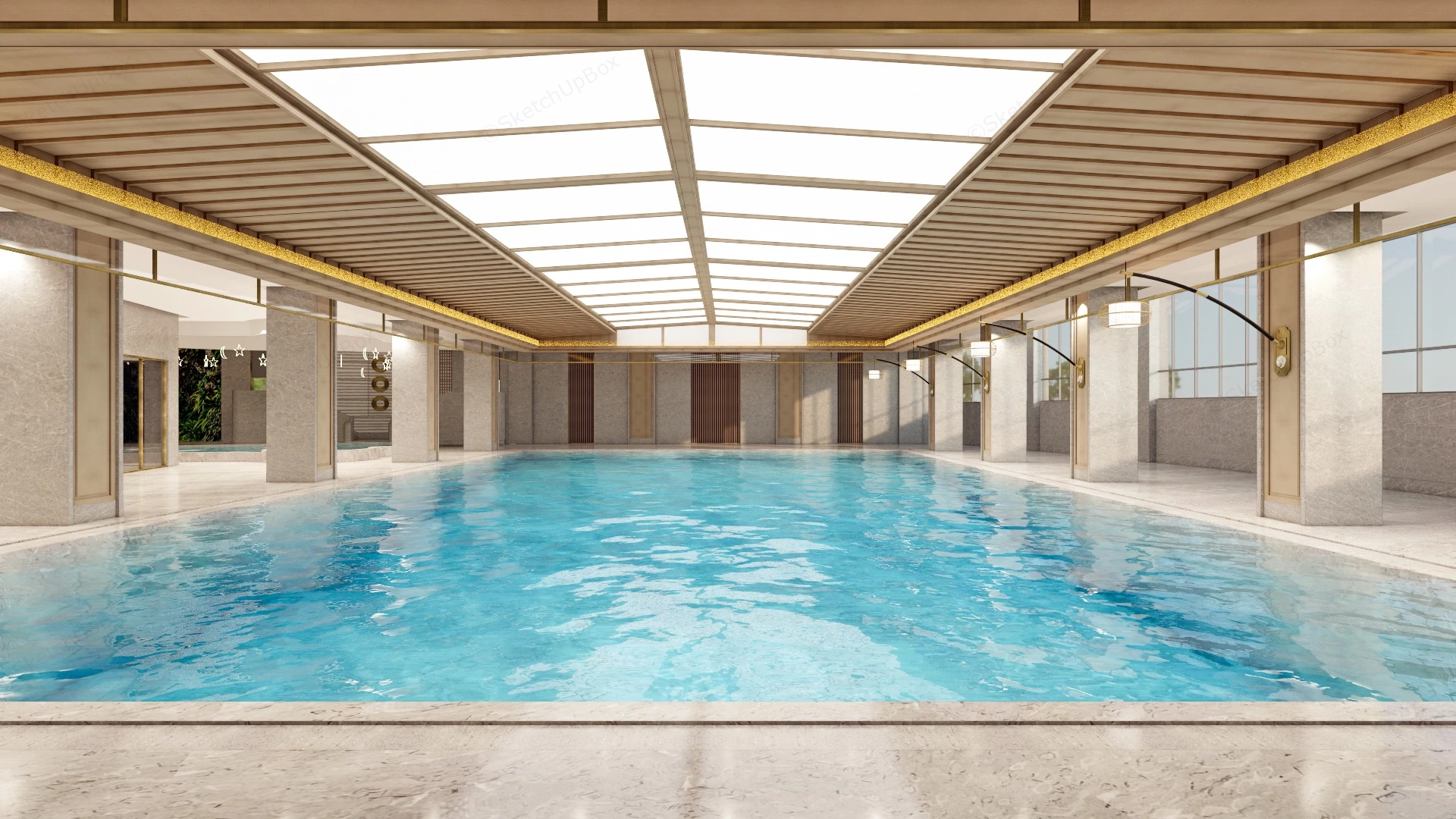 Indoor Commercial Swimming Pool Design sketchup model preview - SketchupBox