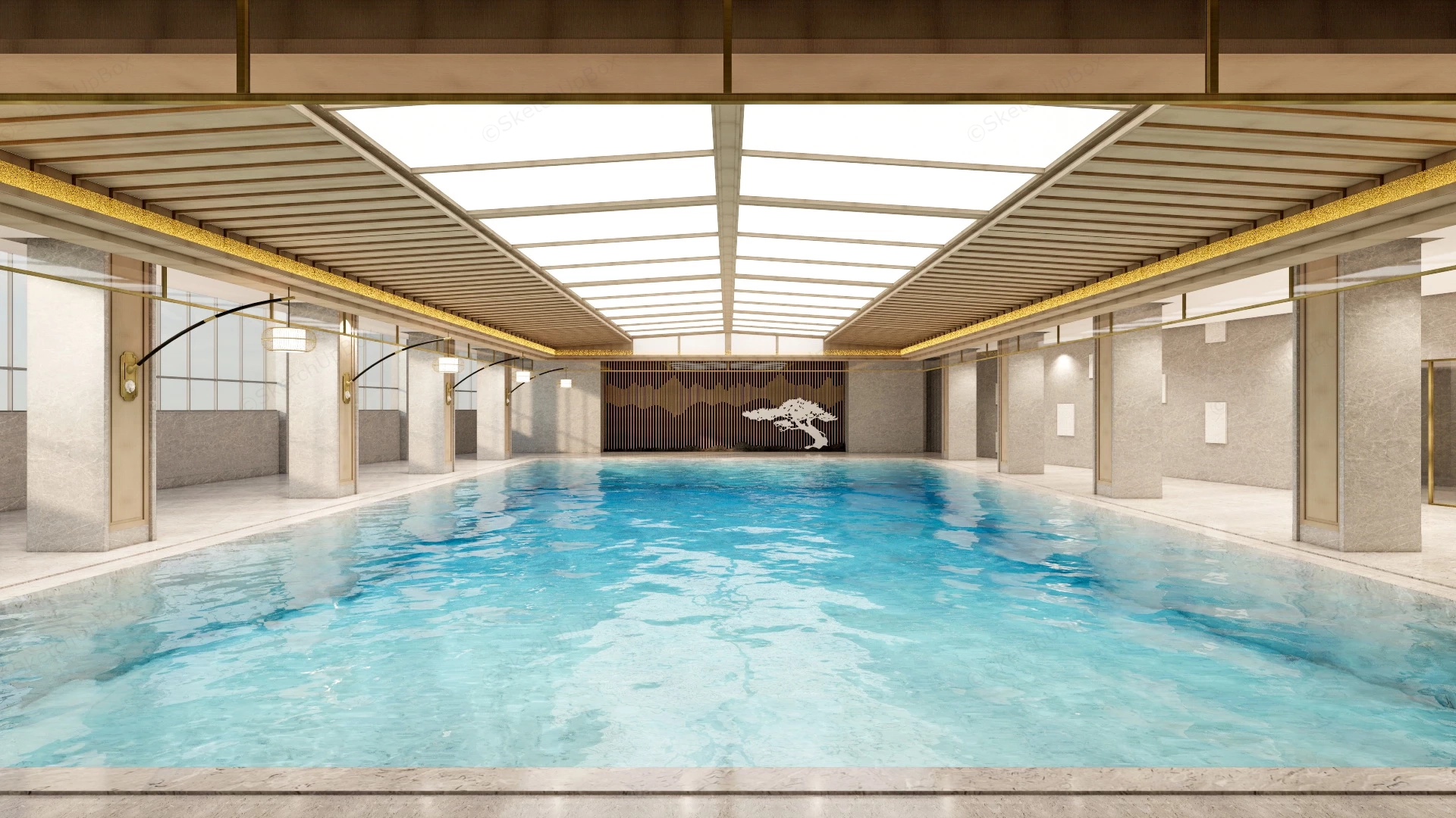 Indoor Commercial Swimming Pool Design sketchup model preview - SketchupBox