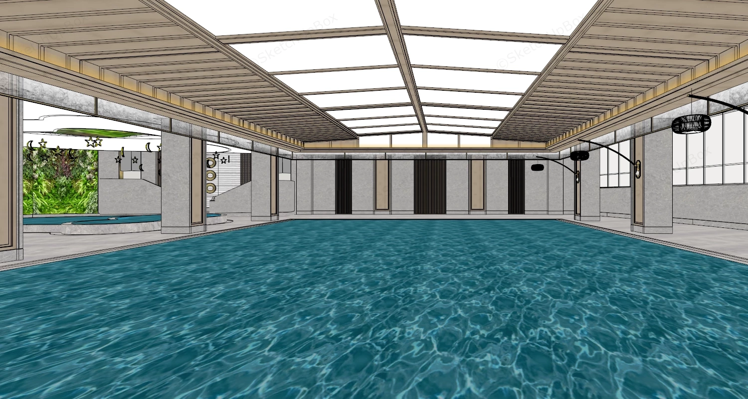 Indoor Commercial Swimming Pool Design sketchup model preview - SketchupBox