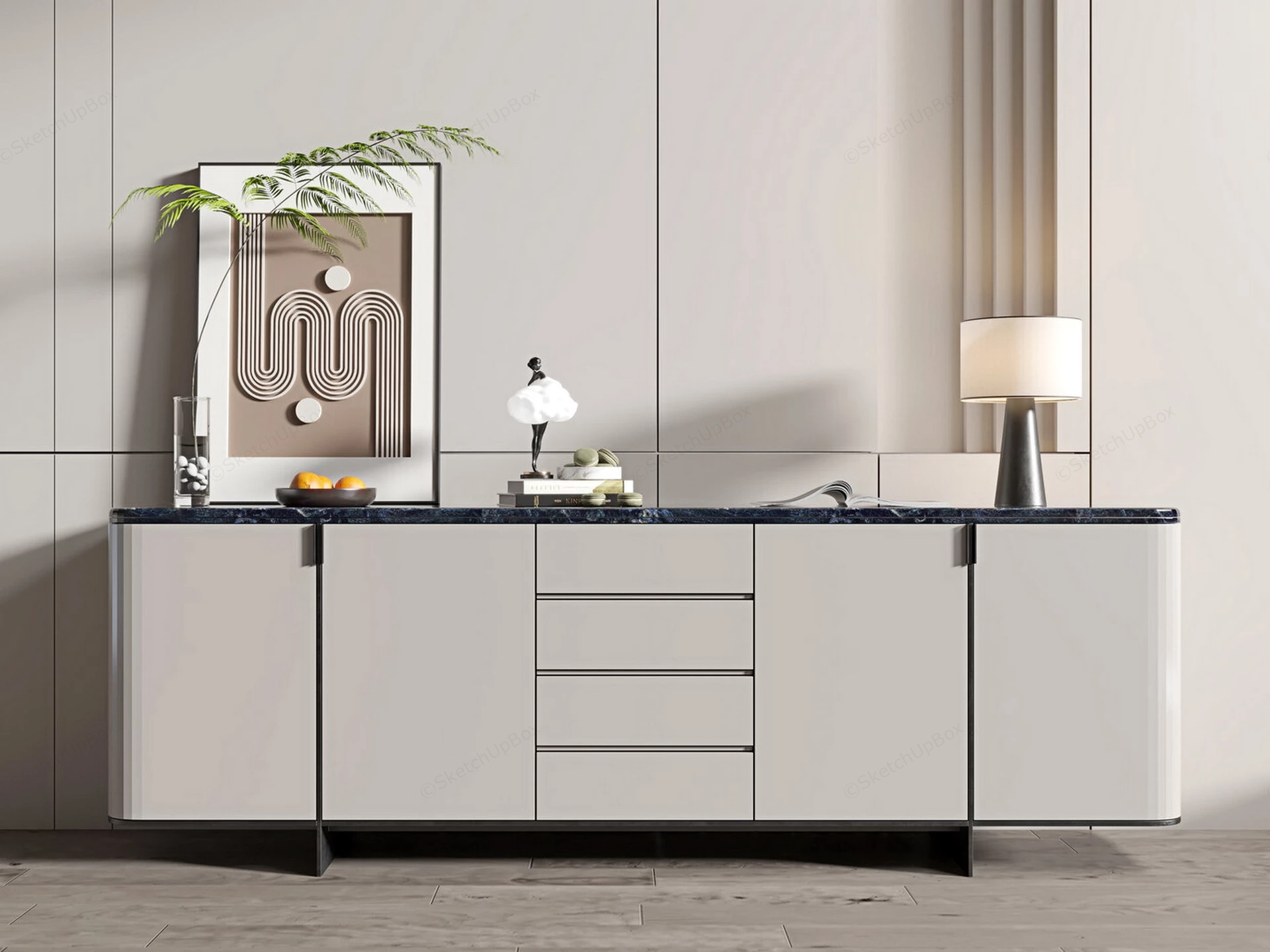 Modern White Sideboard sketchup model preview - SketchupBox