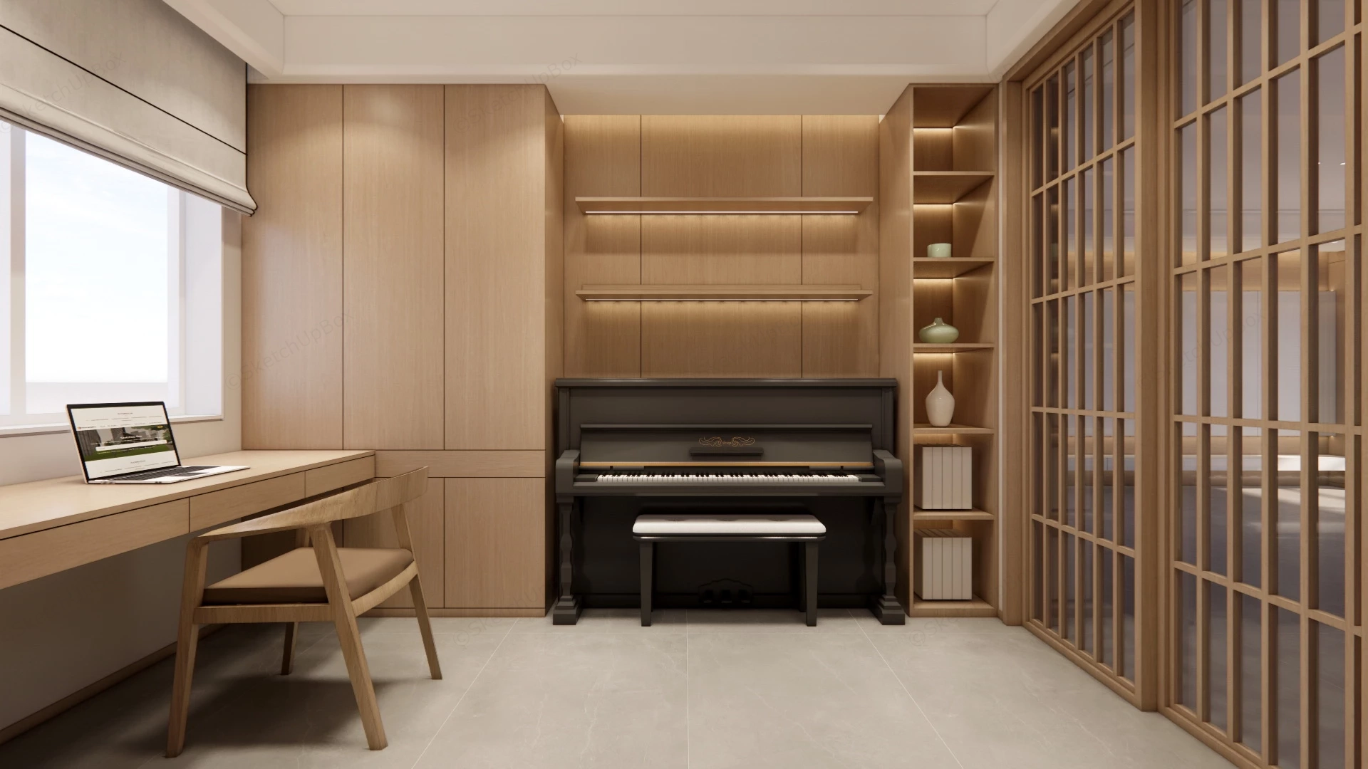 Modern Zen Home Office sketchup model preview - SketchupBox