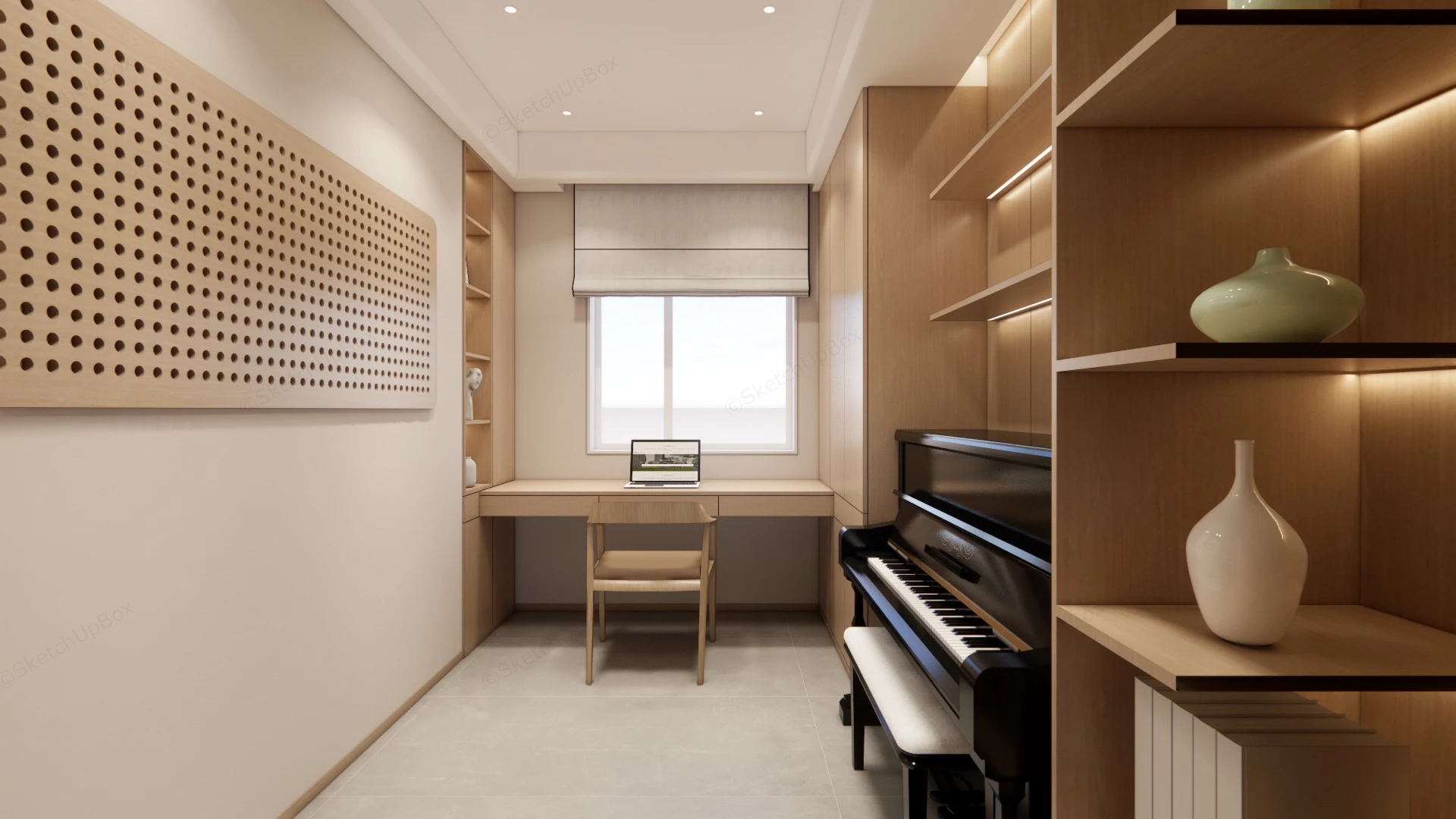 Modern Zen Home Office sketchup model preview - SketchupBox