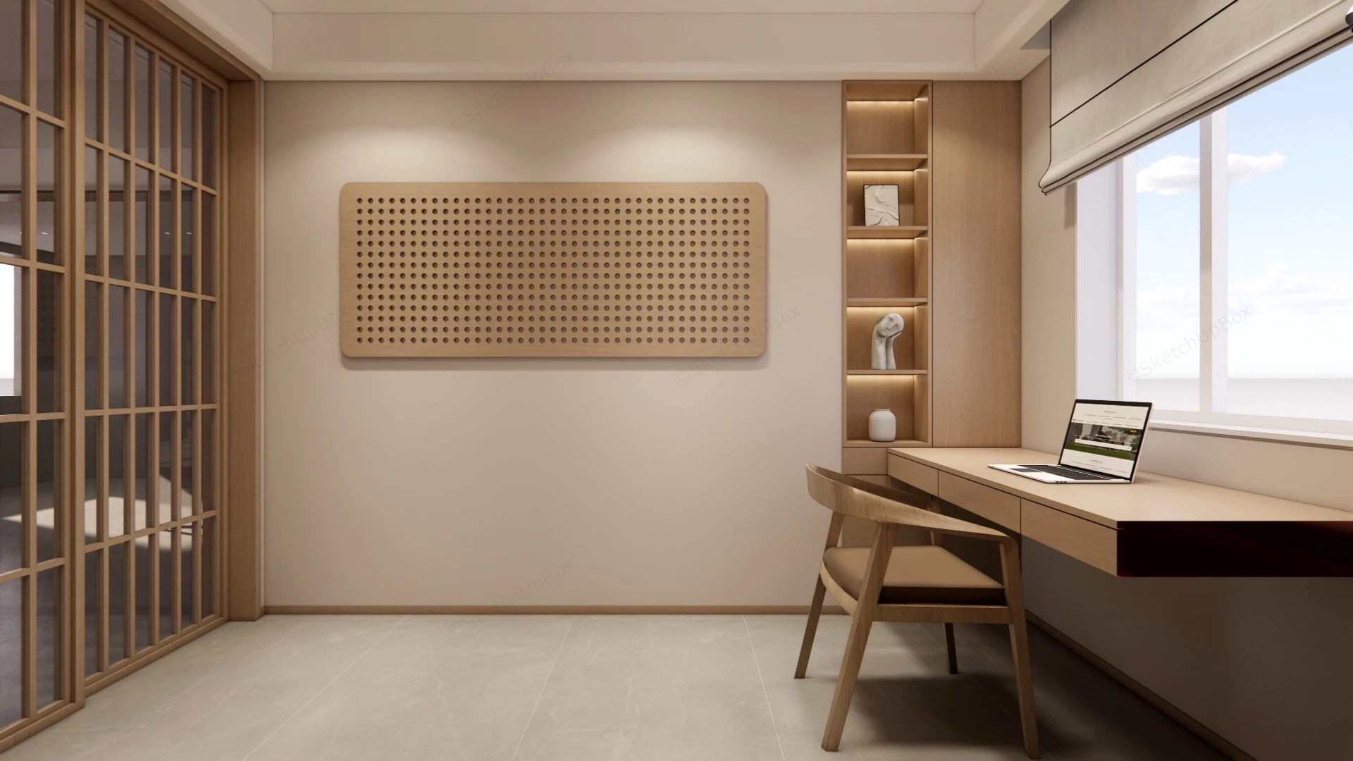 Modern Zen Home Office sketchup model preview - SketchupBox
