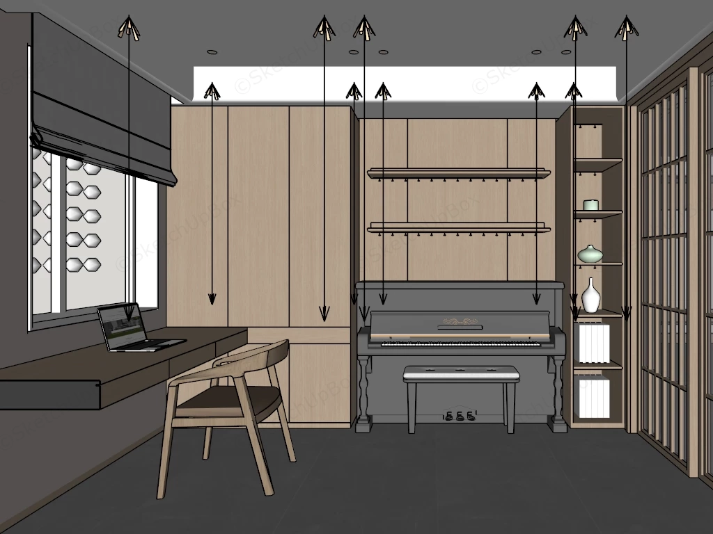 Modern Zen Home Office sketchup model preview - SketchupBox