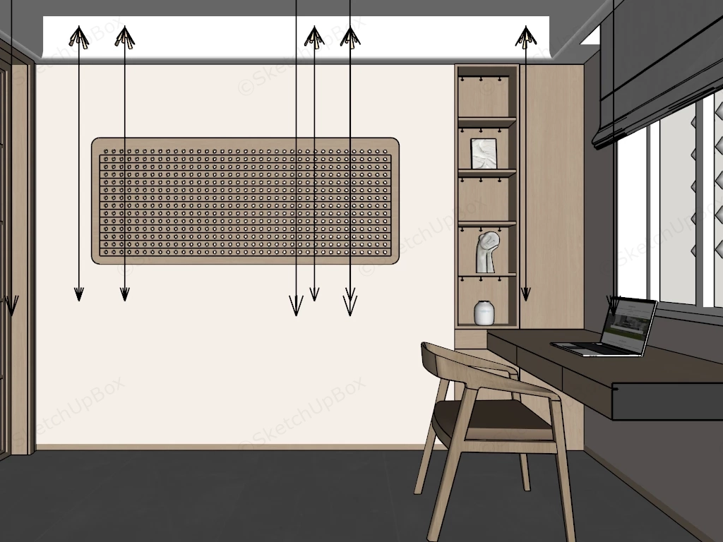 Modern Zen Home Office sketchup model preview - SketchupBox