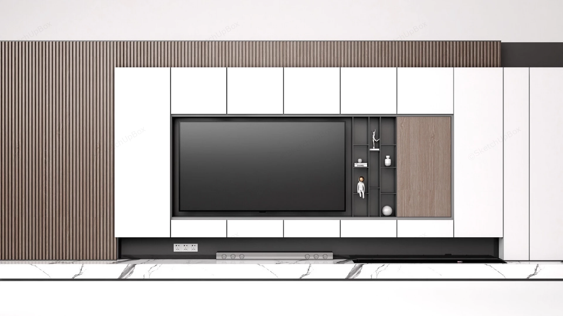 Modern TV Console Feature Wall sketchup model preview - SketchupBox