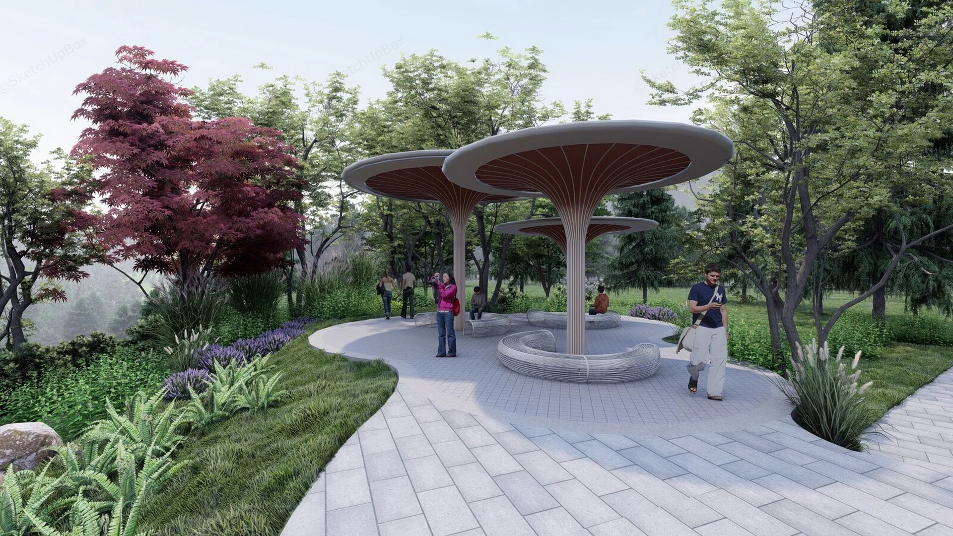 Circle Shade Structure With Bench sketchup model preview - SketchupBox