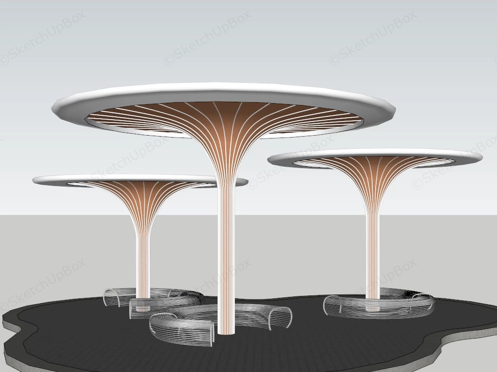 Circle Shade Structure With Bench sketchup model preview - SketchupBox