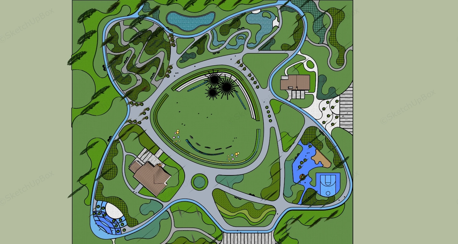 Urban Park Landscape Design Plan sketchup model preview - SketchupBox