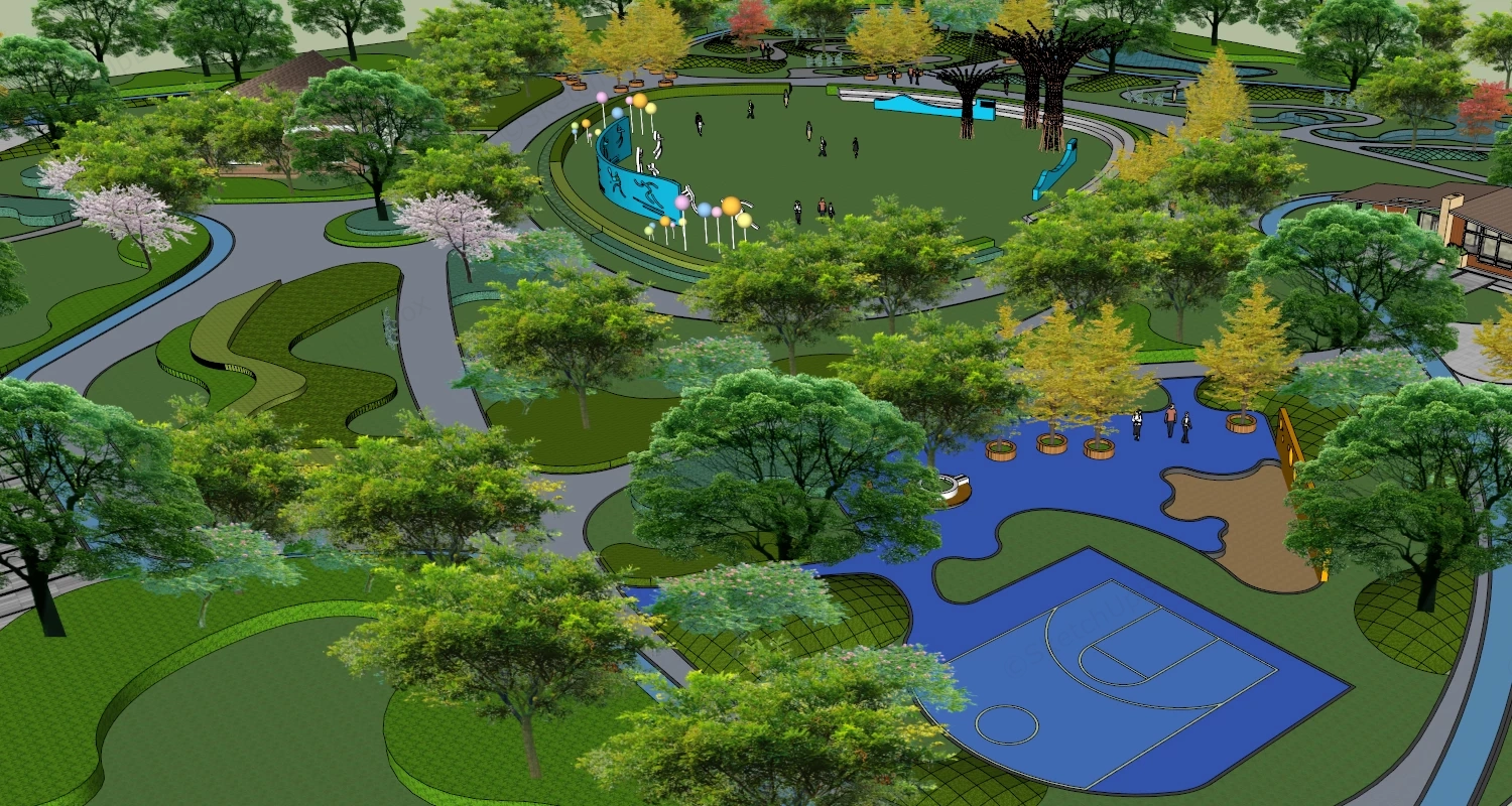 Urban Park Landscape Design Plan sketchup model preview - SketchupBox