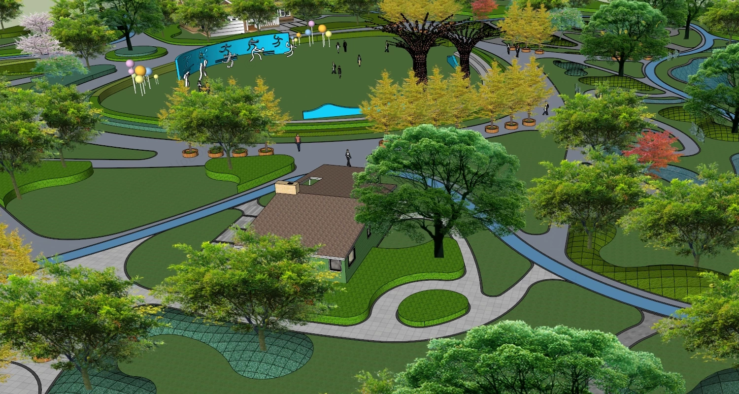 Urban Park Landscape Design Plan sketchup model preview - SketchupBox