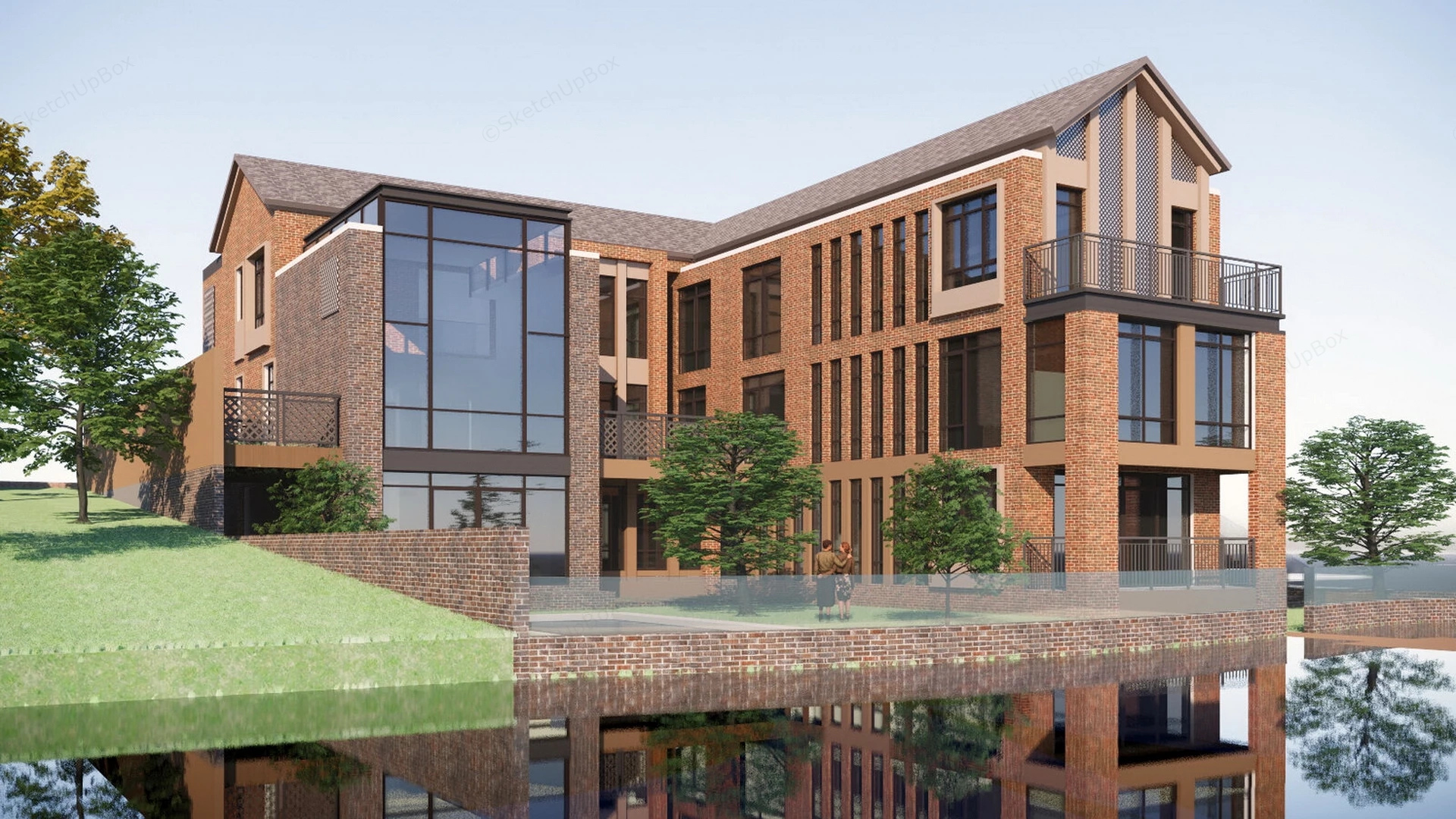 Waterfront Red Brick Villas sketchup model preview - SketchupBox