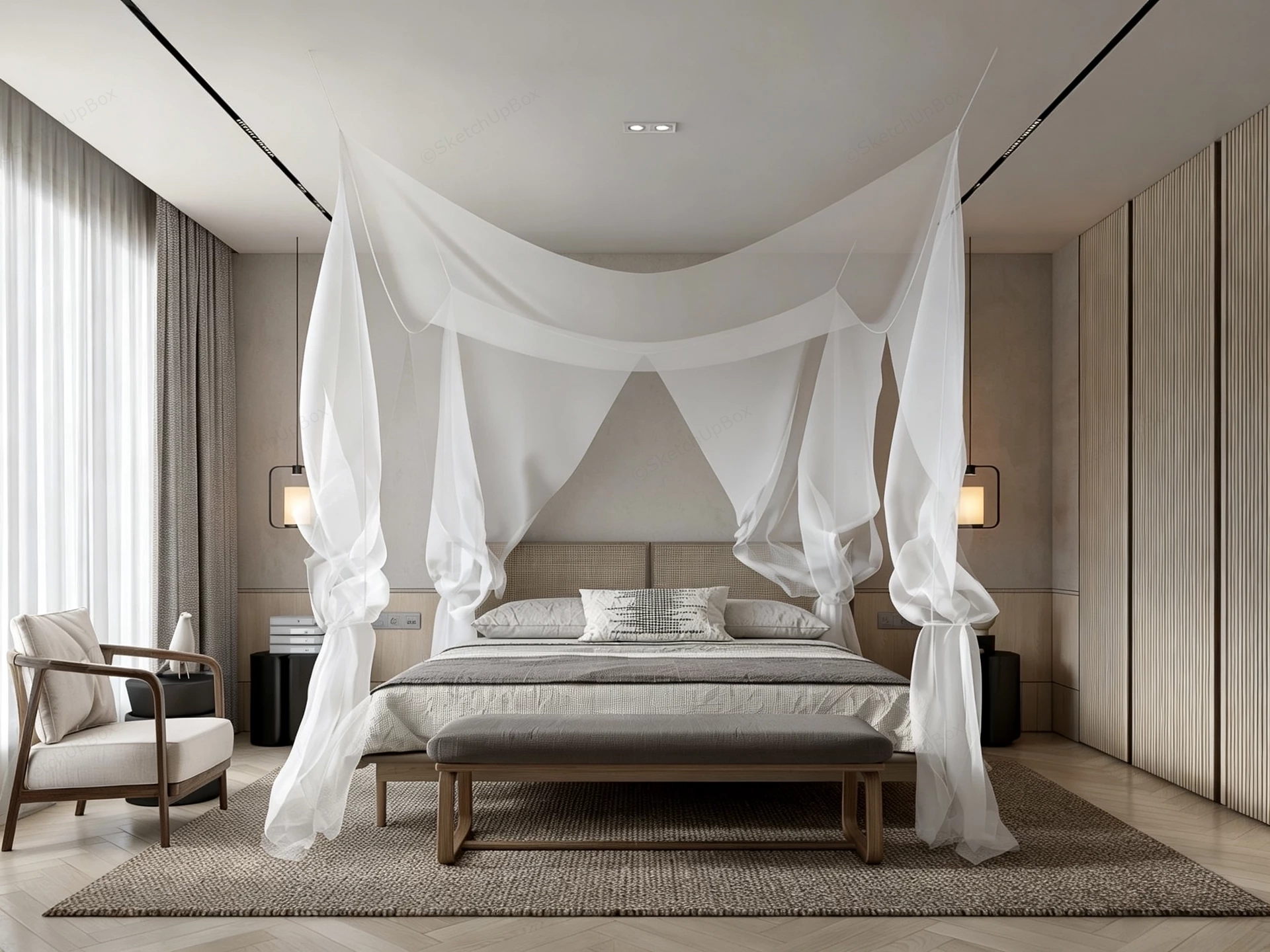 Calm Relaxing Zen Bedroom sketchup model preview - SketchupBox