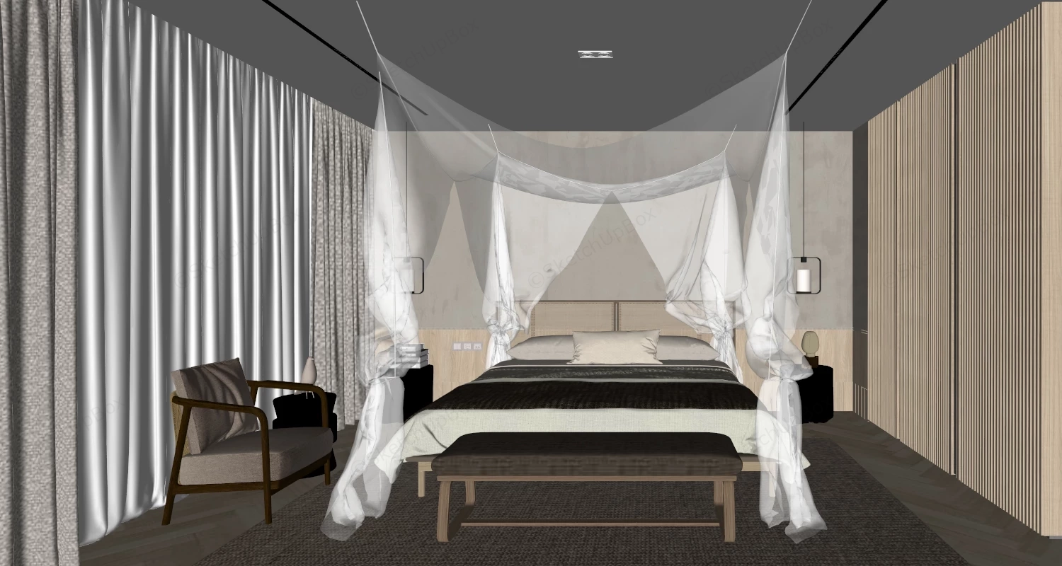 Calm Relaxing Zen Bedroom sketchup model preview - SketchupBox