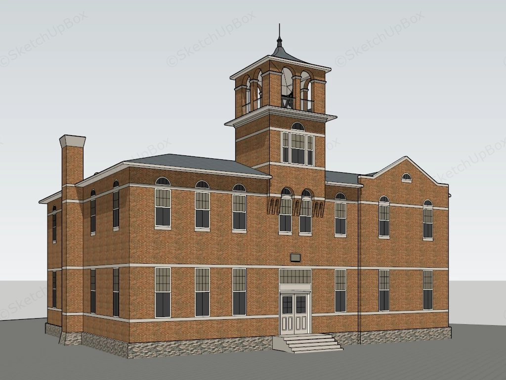 Red Brick School Buidling sketchup model preview - SketchupBox