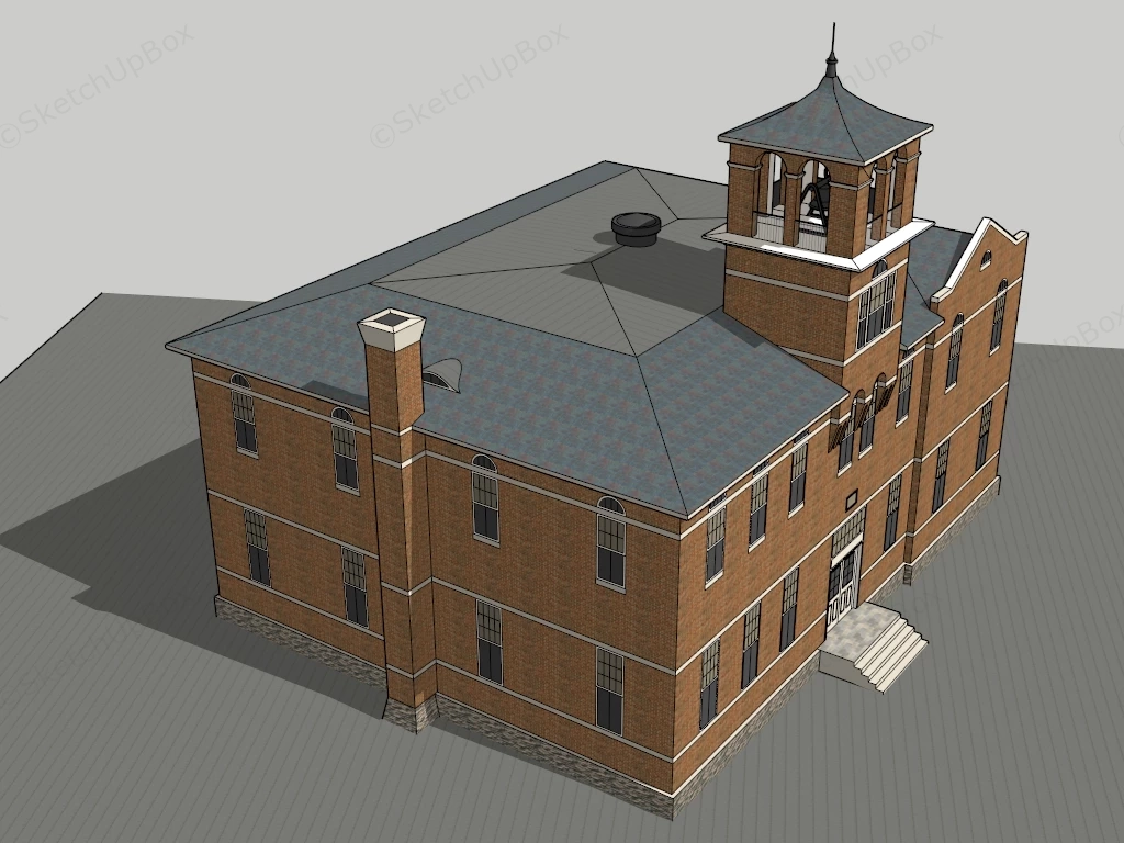 Red Brick School Buidling sketchup model preview - SketchupBox