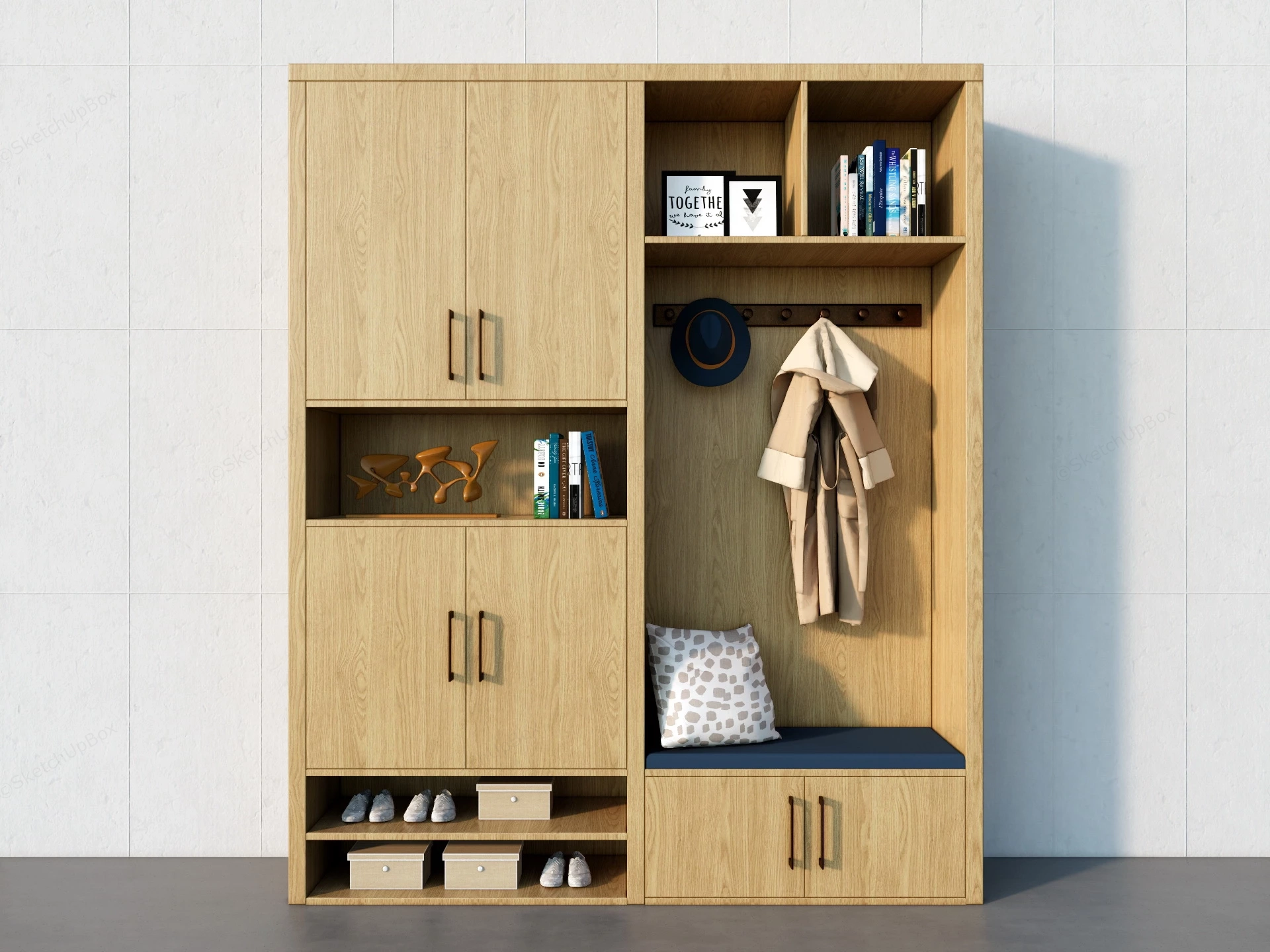 Entryway Storage Cabinet With Bench sketchup model preview - SketchupBox