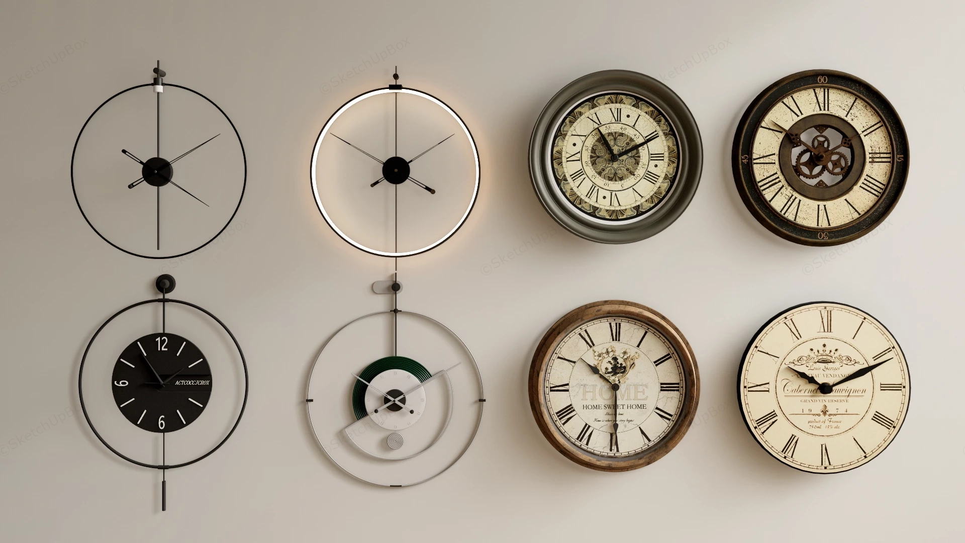 Decorative Wall Clocks For Living Room sketchup model preview - SketchupBox
