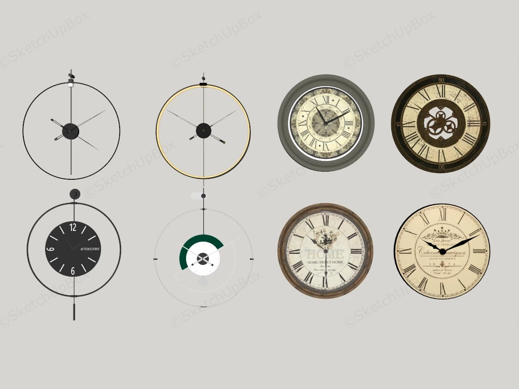 Decorative Wall Clocks For Living Room sketchup model preview - SketchupBox