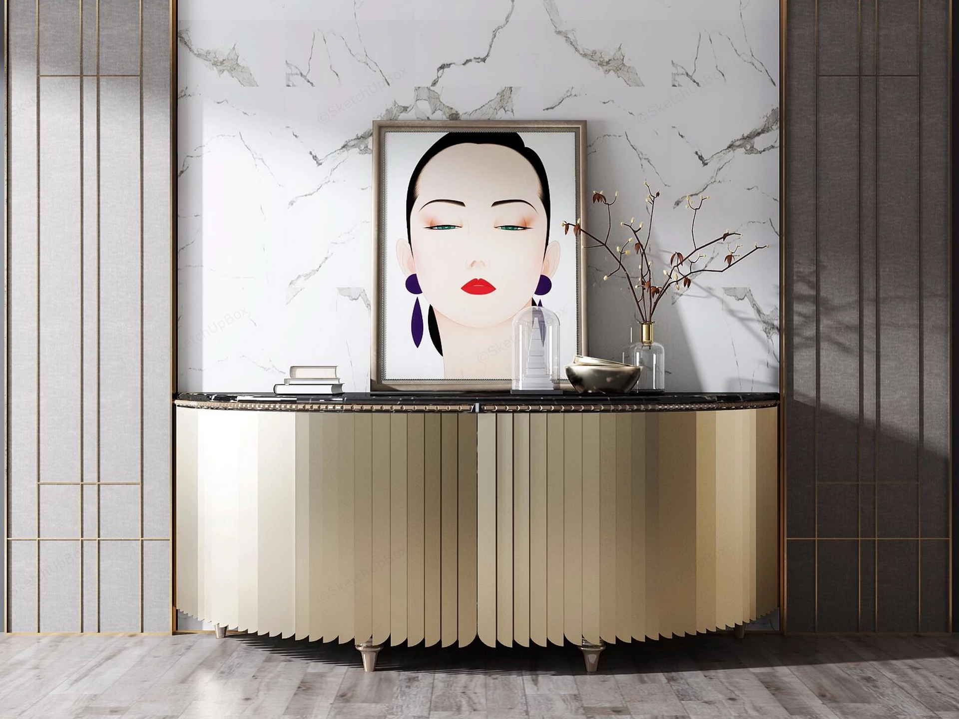 Modern Curved Console Cabinet sketchup model preview - SketchupBox