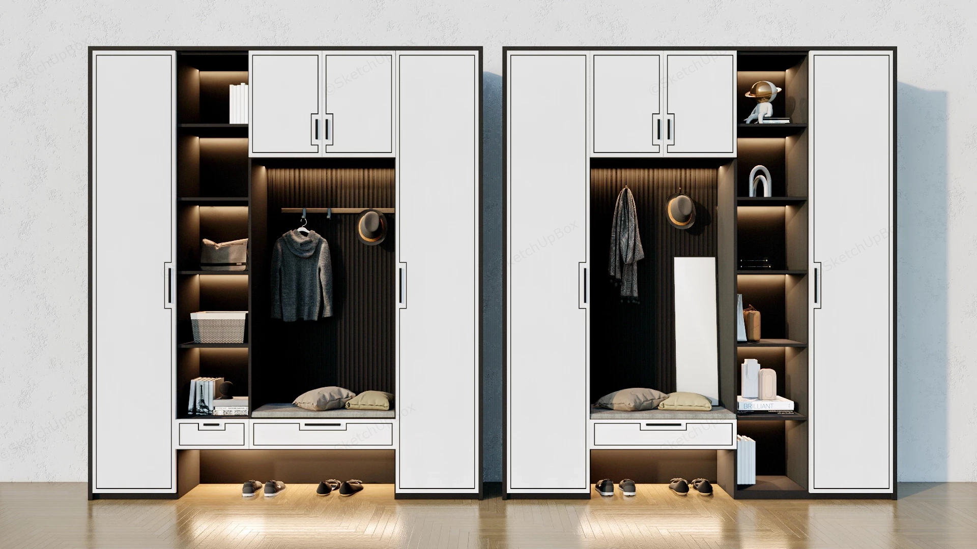 Entryway Hall Tree With Bench And Storage sketchup model preview - SketchupBox