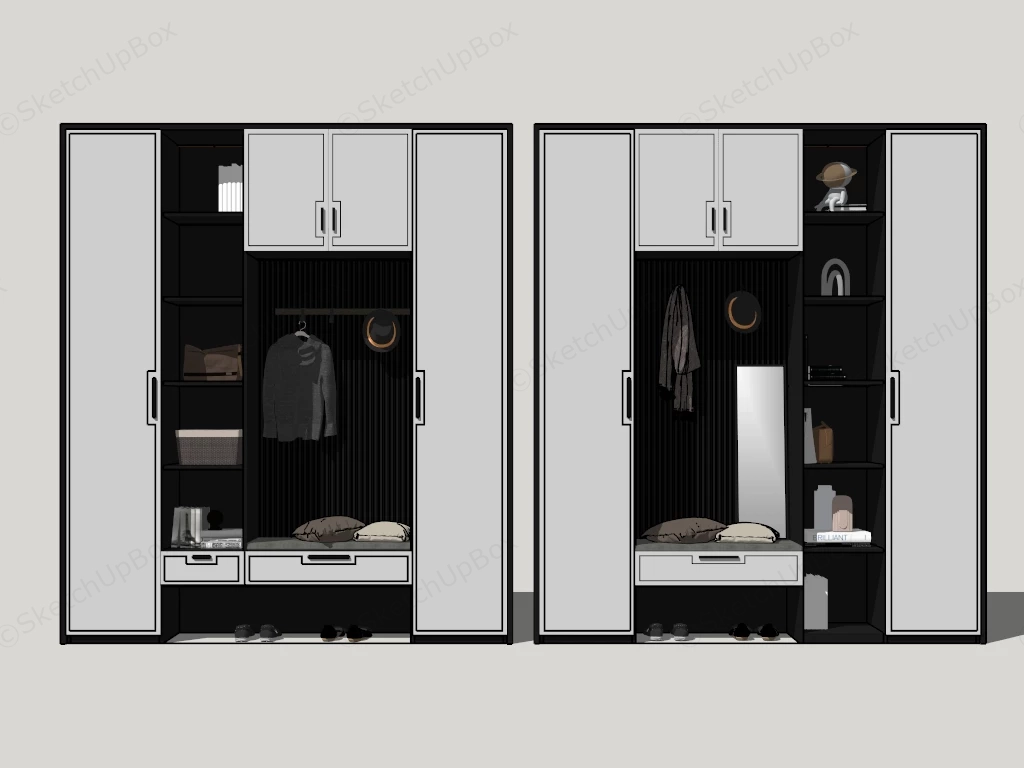 Entryway Hall Tree With Bench And Storage sketchup model preview - SketchupBox