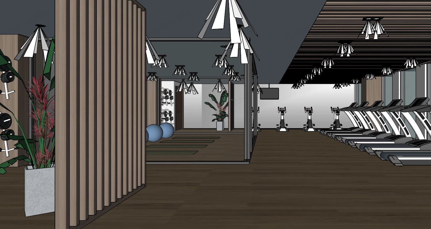 Commercial Fitness Center Interior Design sketchup model preview - SketchupBox