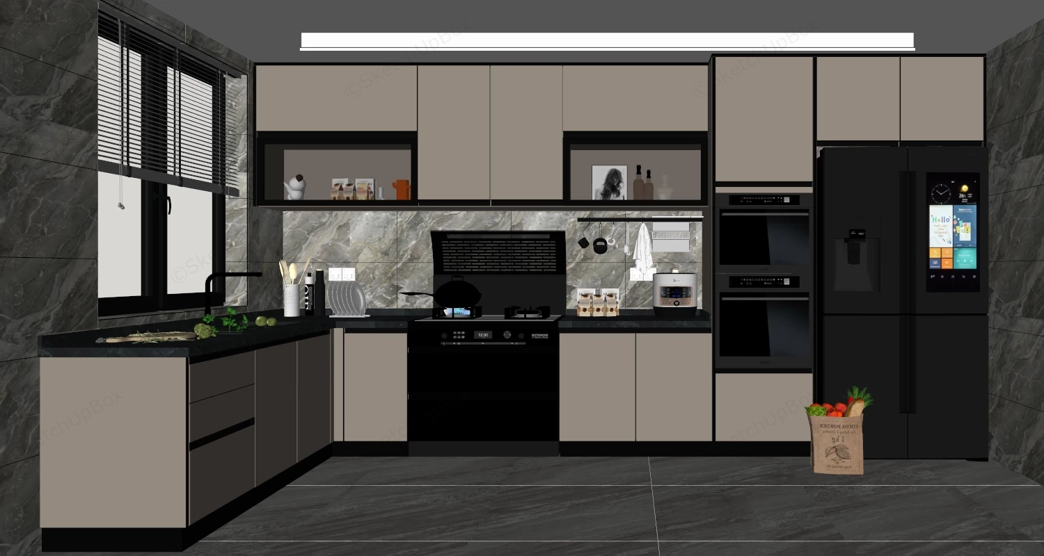 Modern L Shape Kitchen Design sketchup model preview - SketchupBox