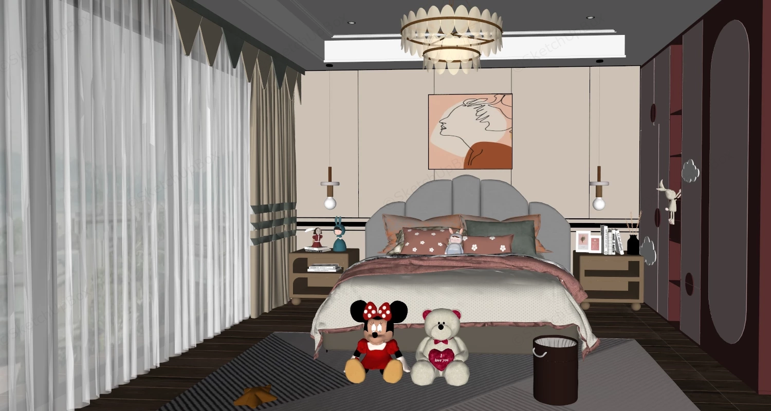 Awesome Girls Bedroom sketchup model preview - SketchupBox