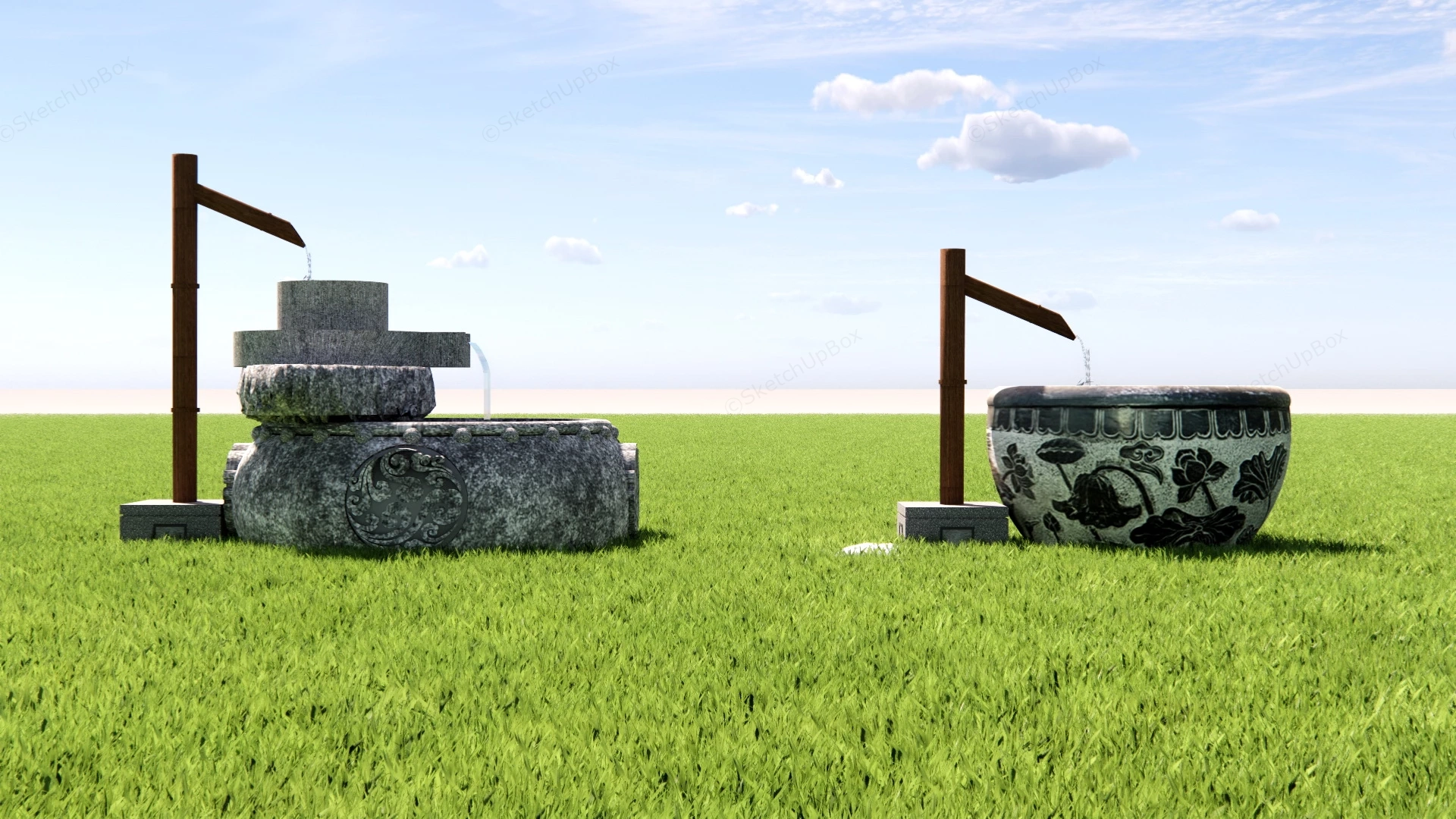 Japanese Garden Fountains sketchup model preview - SketchupBox