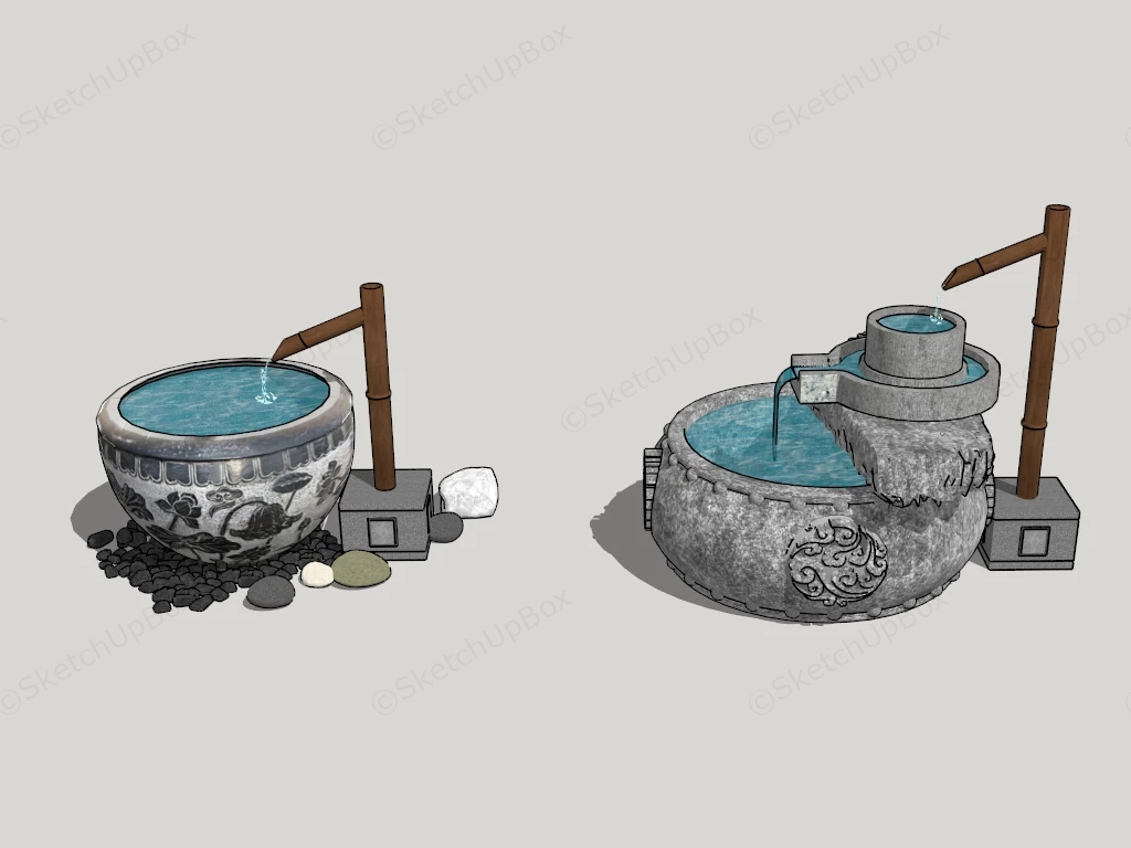 Japanese Garden Fountains sketchup model preview - SketchupBox