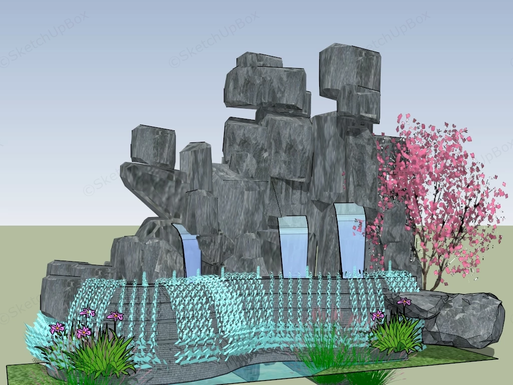 Chinese Stone Garden sketchup model preview - SketchupBox