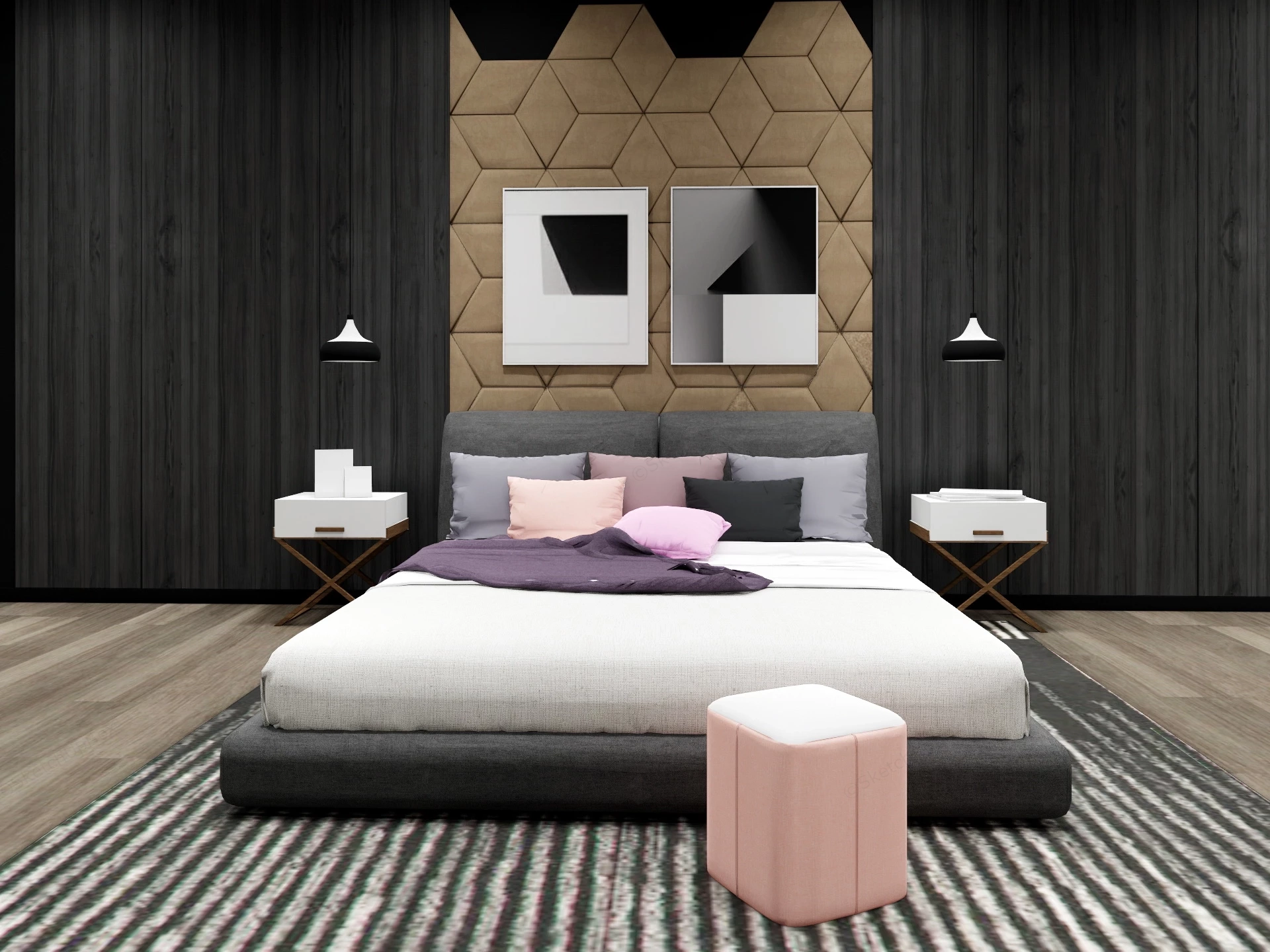 Modern Grey Bedroom Idea sketchup model preview - SketchupBox