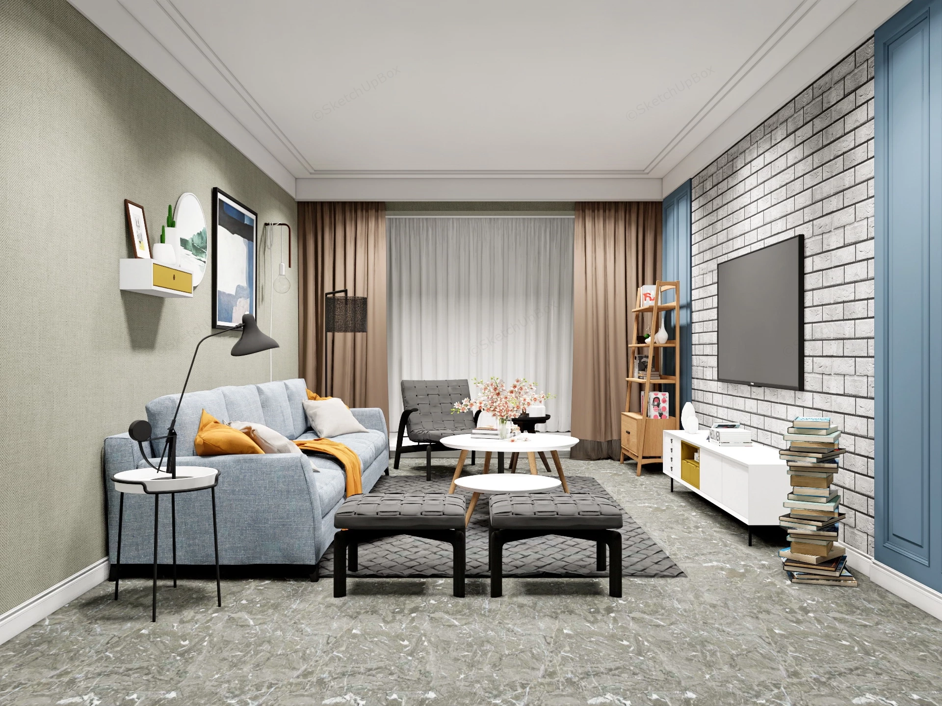 Industrial Chic Living Room sketchup model preview - SketchupBox