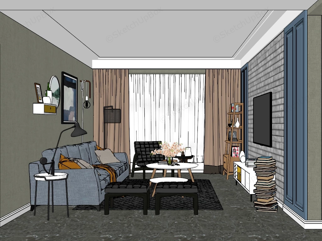 Industrial Chic Living Room sketchup model preview - SketchupBox