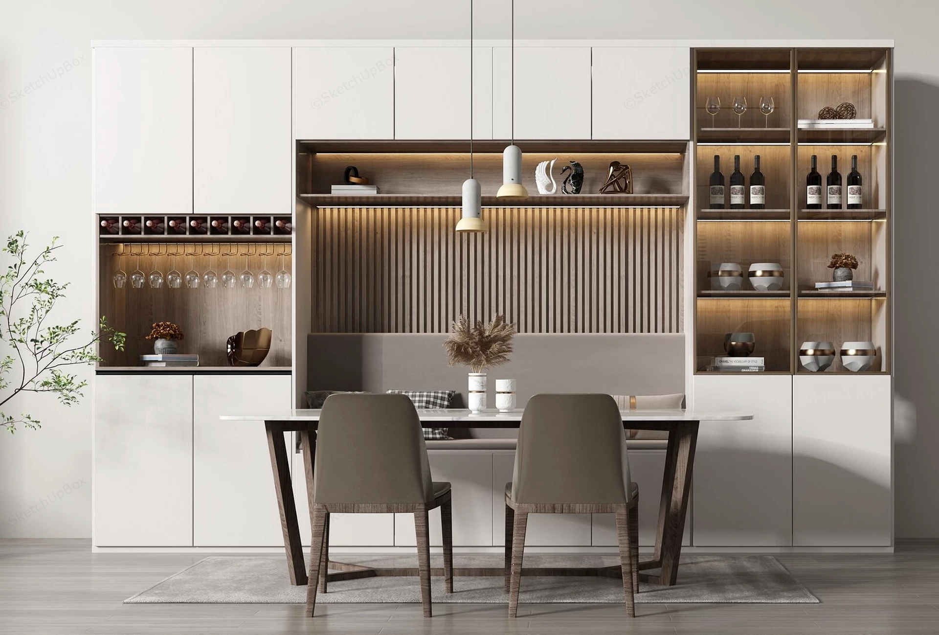 Modern Wooden Home Bar sketchup model preview - SketchupBox
