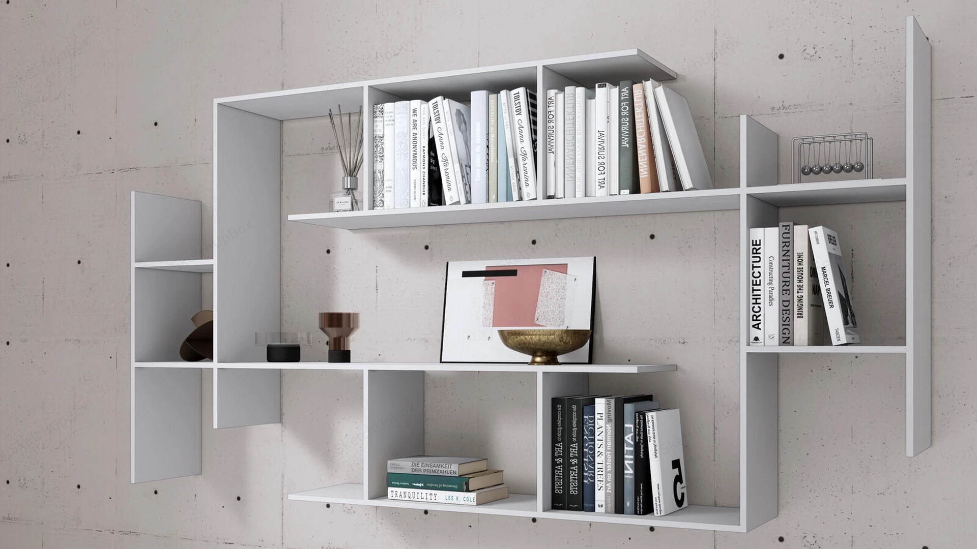 Contemporary Wall Mounted Bookshelf sketchup model preview - SketchupBox