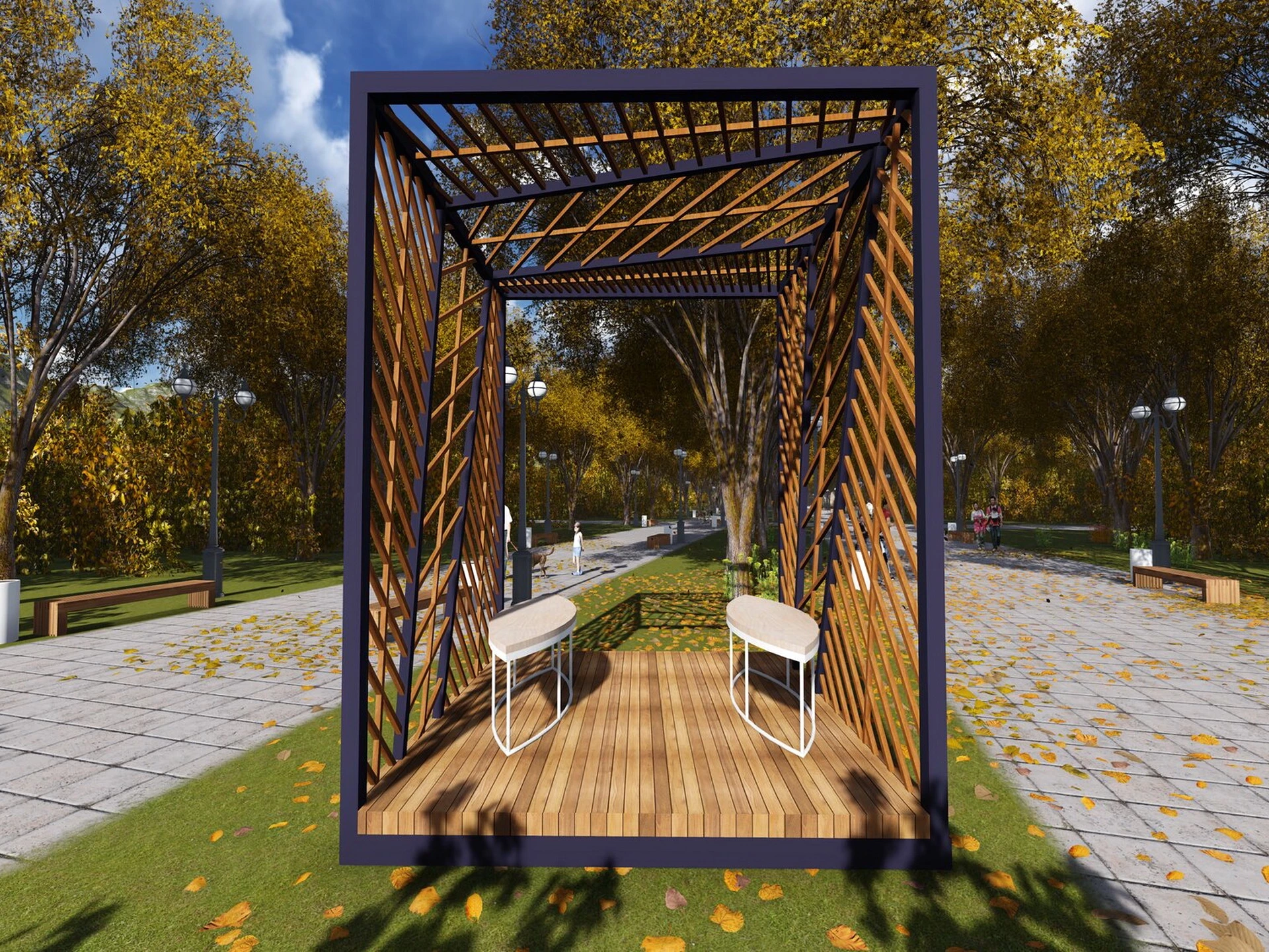 Wood And Metal Pergola sketchup model preview - SketchupBox