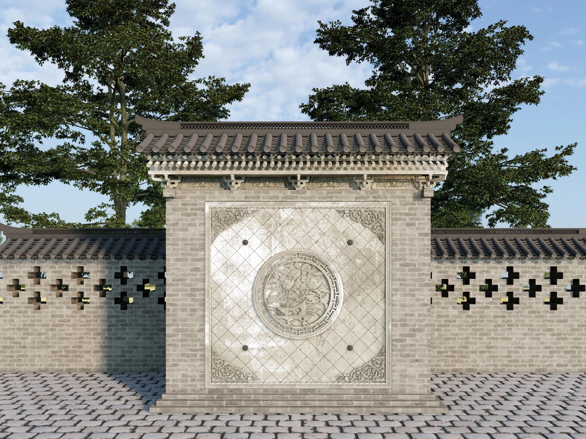 Chinese Garden Wall Art sketchup model preview - SketchupBox