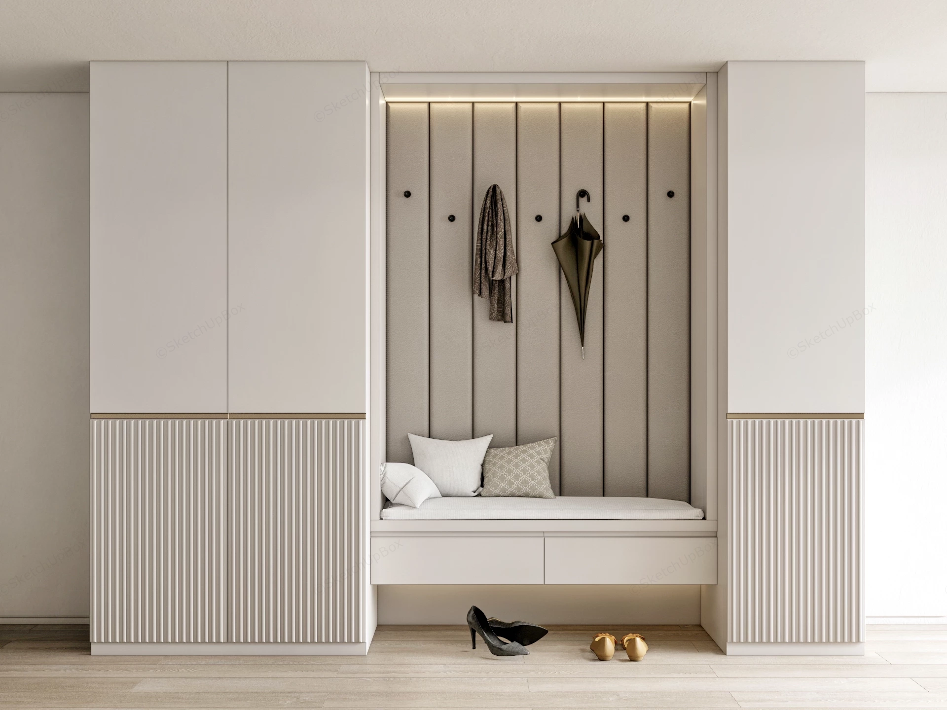 Modern Hall Tree With Storage Cabinet sketchup model preview - SketchupBox
