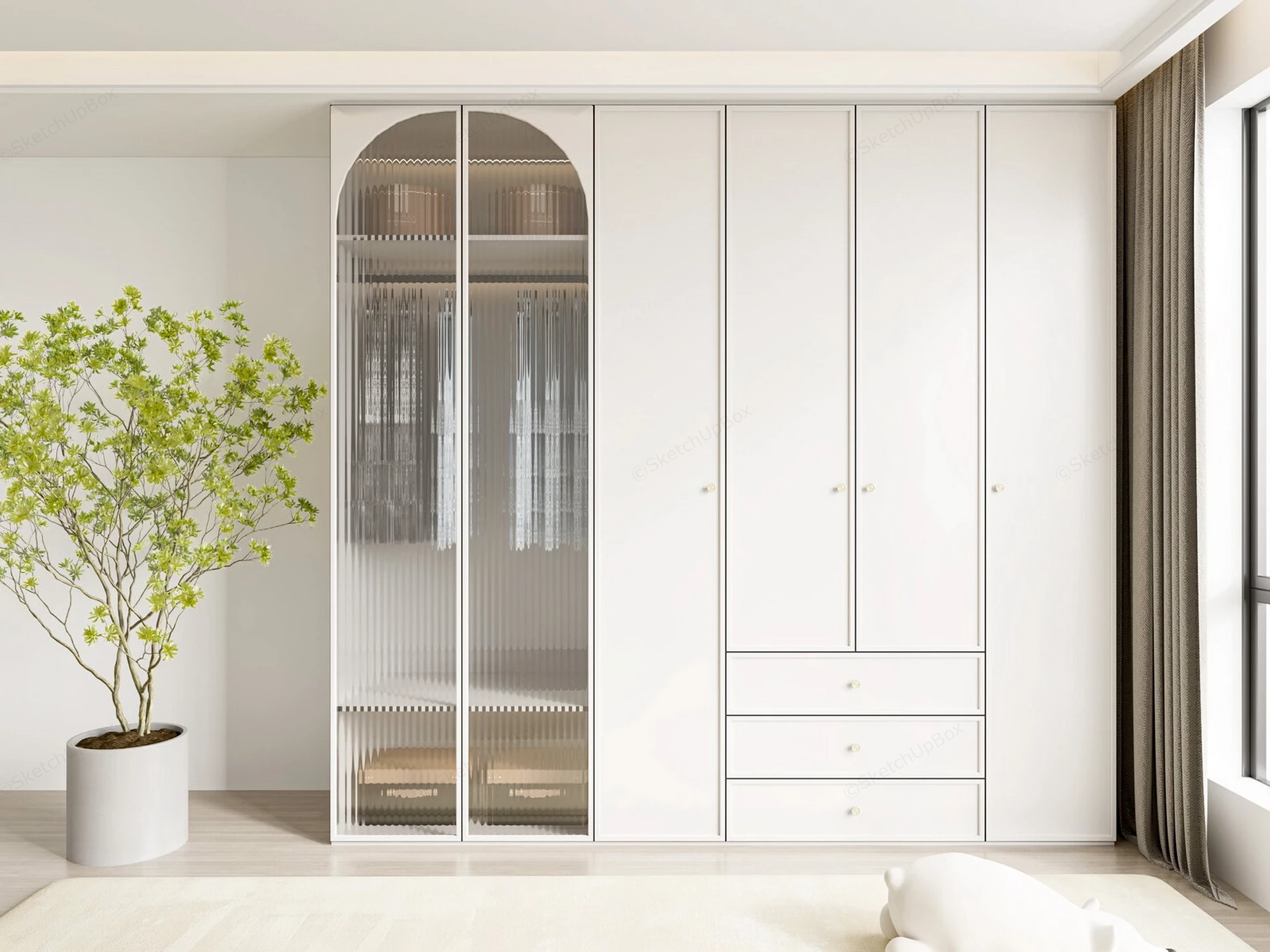 Modern White Armoire Wardrobe sketchup model preview - SketchupBox