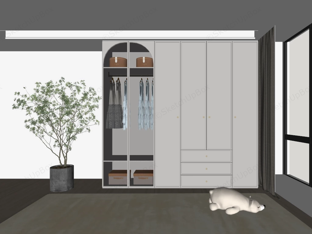 Modern White Armoire Wardrobe sketchup model preview - SketchupBox