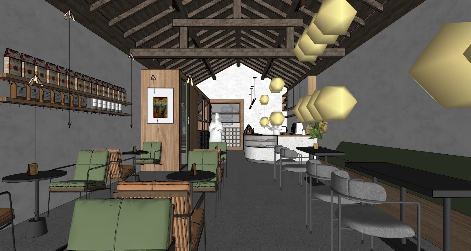 Vintage Cafe Interior sketchup model preview - SketchupBox