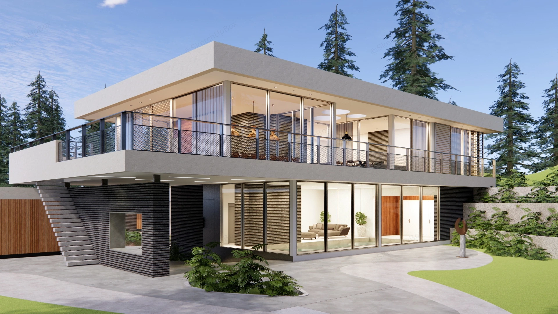 Modern Countryside Villa sketchup model preview - SketchupBox