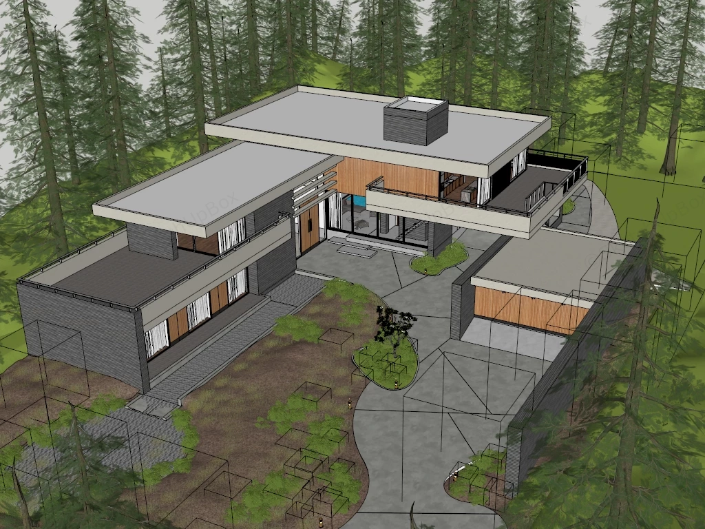 Modern Countryside Villa sketchup model preview - SketchupBox