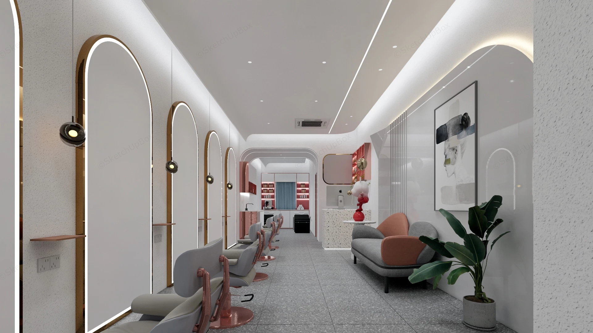 Modern Hair Salon Design sketchup model preview - SketchupBox