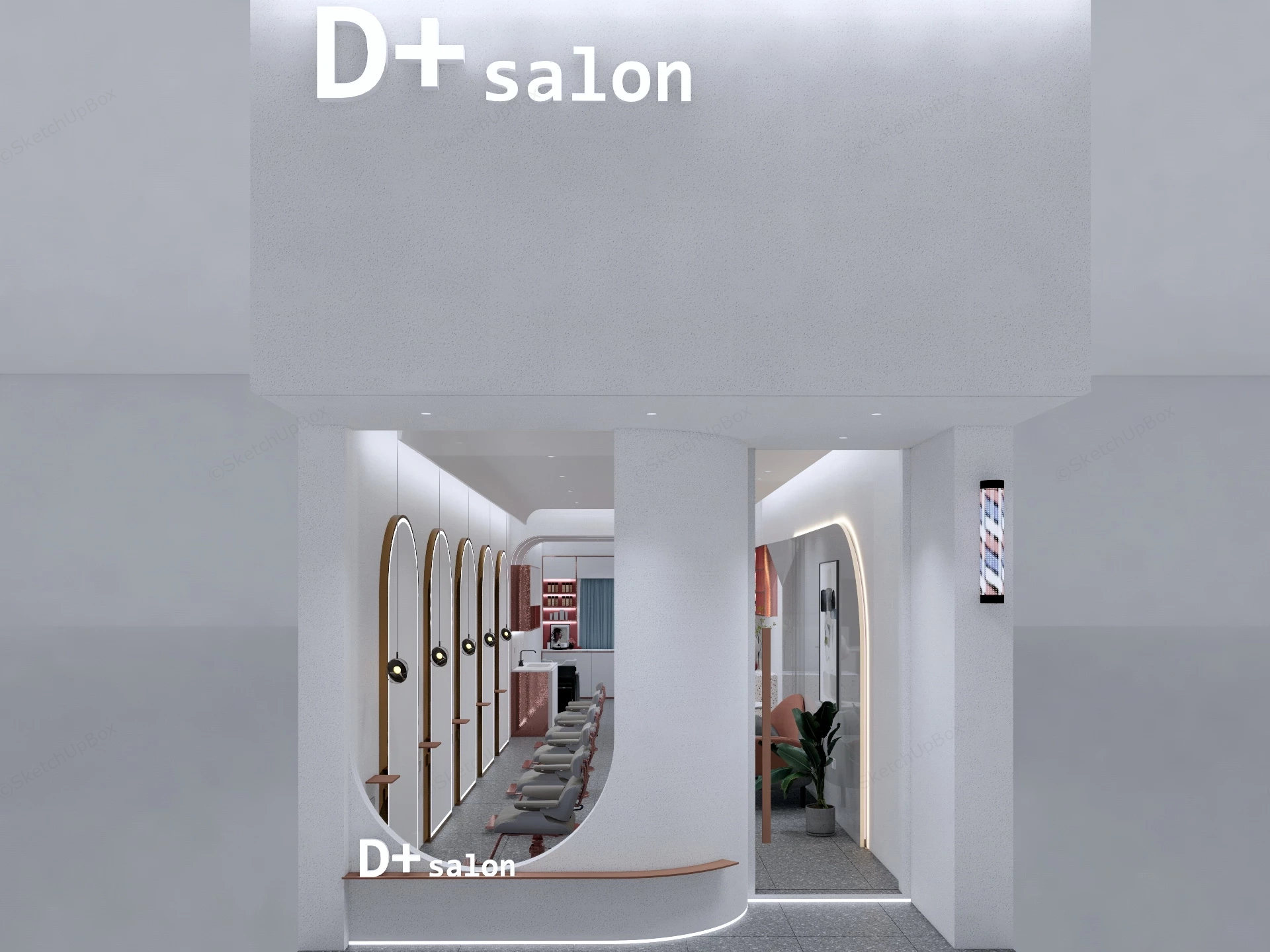 Modern Hair Salon Design sketchup model preview - SketchupBox